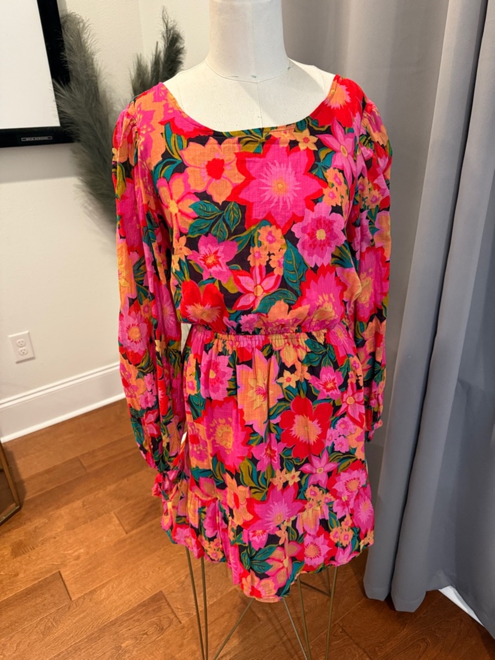 Billabong Pink Floral Long-Sleeve Casual Dress